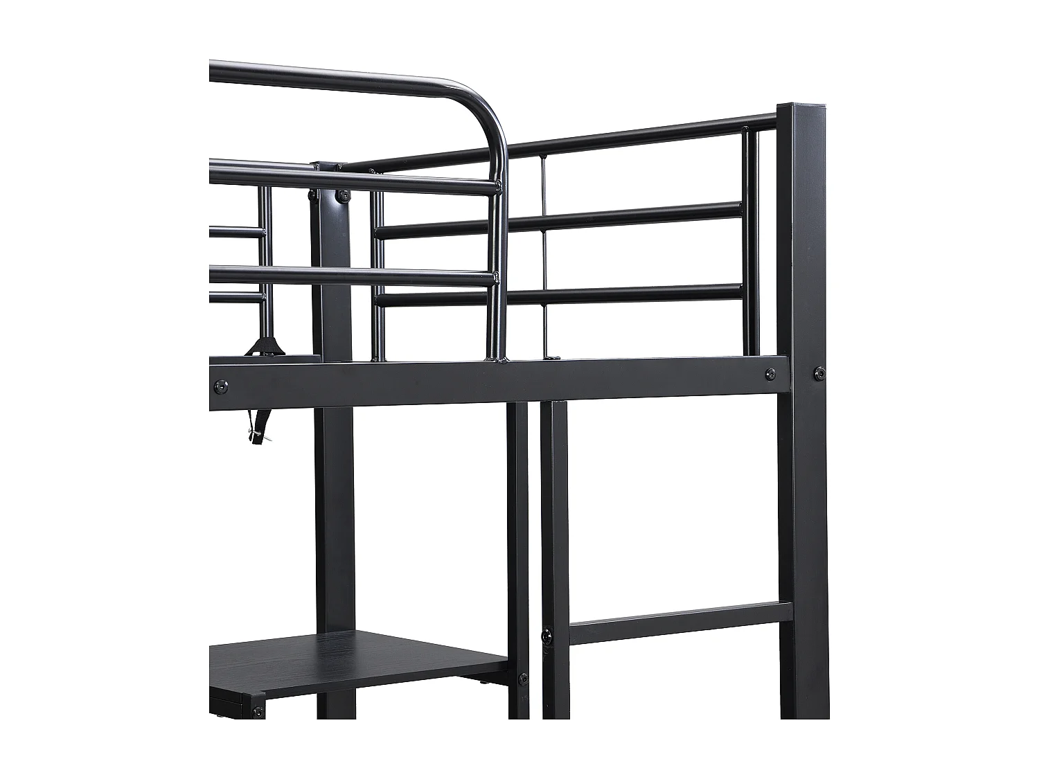 Cama mezzanina 90x200 cm - com mesa e armário - com escada de 5 degraus - ferro + painéis de partículas - preto (sem colchão)