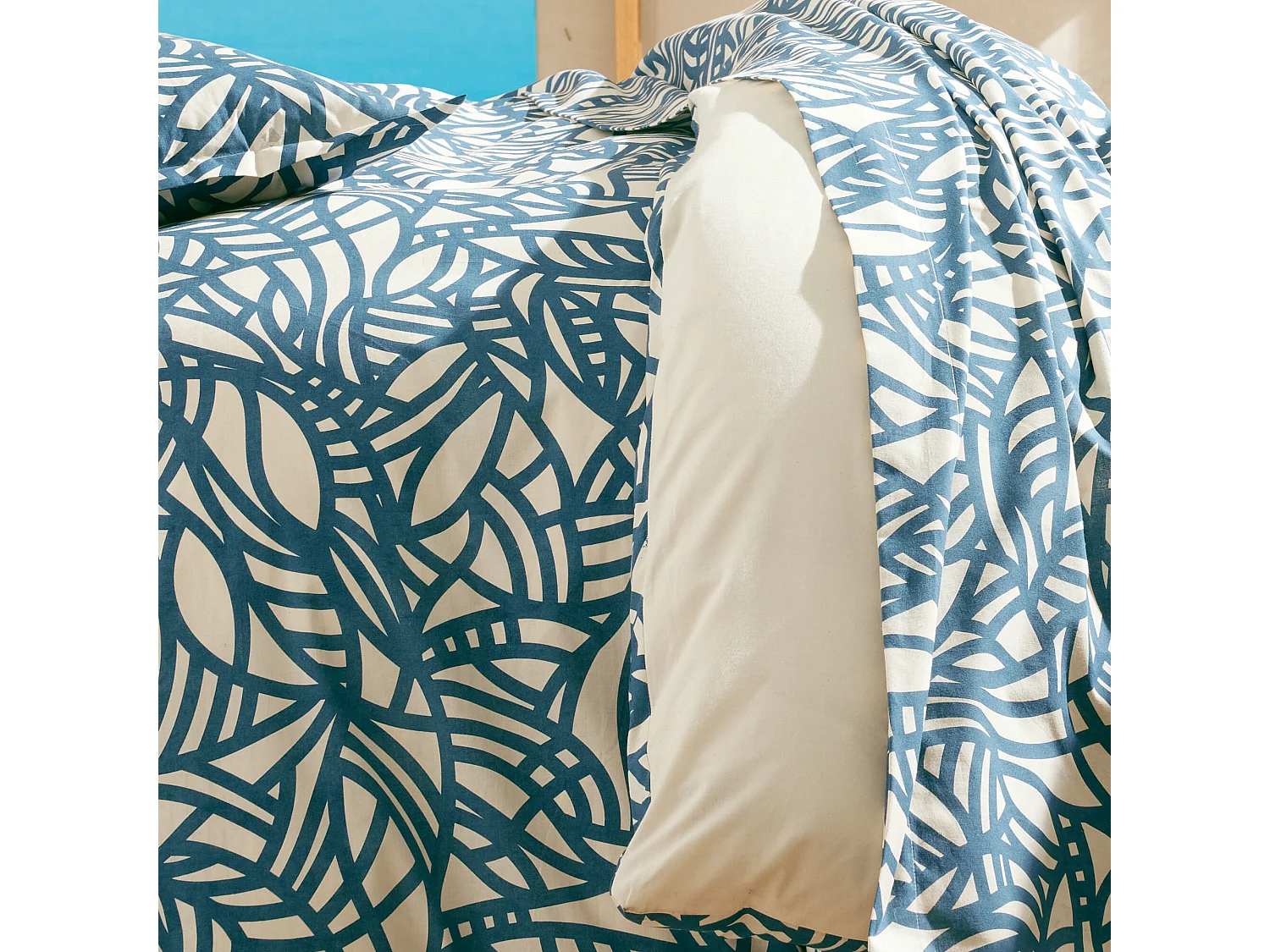 Housse de couette 140x200 cm coton lavé SERENA Bleu beige