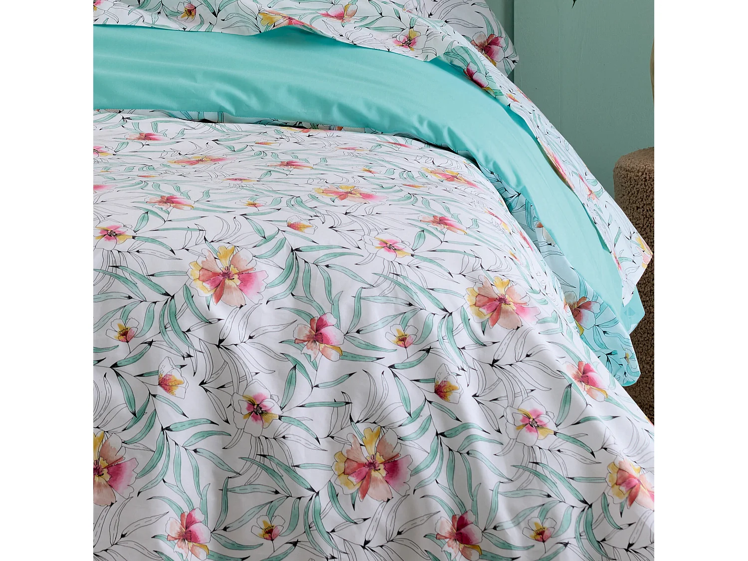 Housse de couette 140x200 cm percale de coton ROXANE multicolore