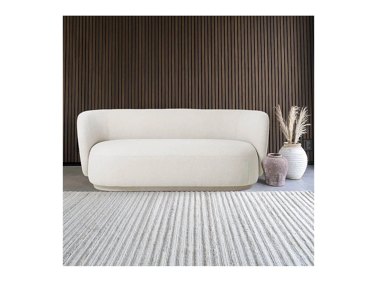 AVALON - Canapé Fixe 2,5 Places Tissu Bouclettes Beige Clair