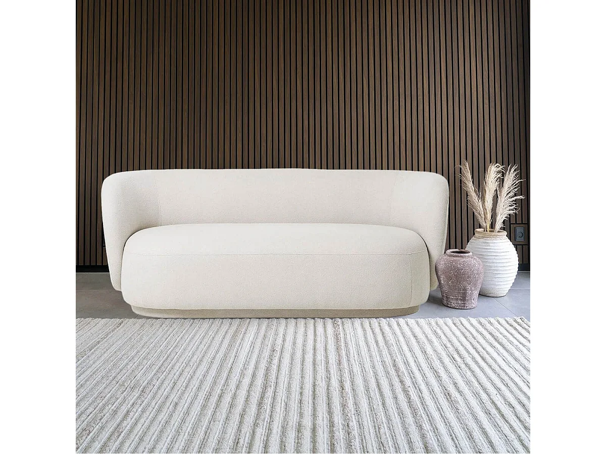 AVALON - Canapé Fixe 2,5 Places Tissu Bouclettes Beige Clair