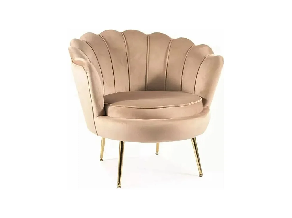 Fauteuil en velours "Camellia 1" - Velvet - Beige/Doré - L 81 x H 77 cm