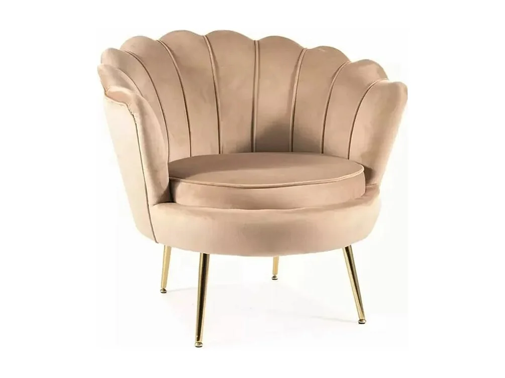 Fauteuil en velours "Camellia 1" - Velvet - Beige/Doré - L 81 x H 77 cm