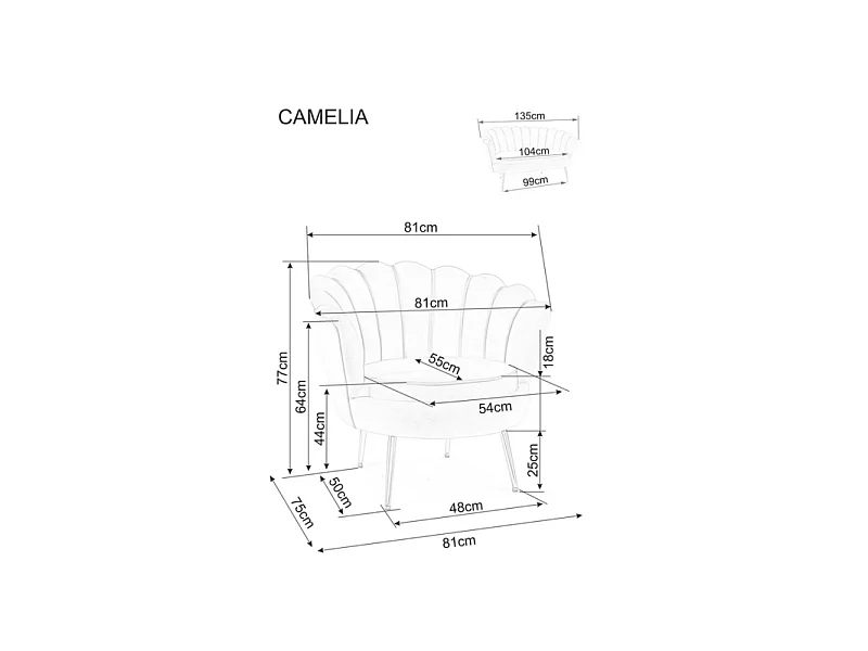 Fauteuil en velours "Camellia 1" - Velvet - Beige/Doré - L 81 x H 77 cm