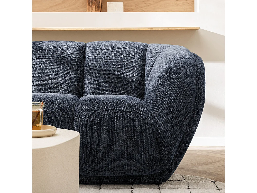 West - Canapé droit 3 places en tissu à forme arrondie - Bleu