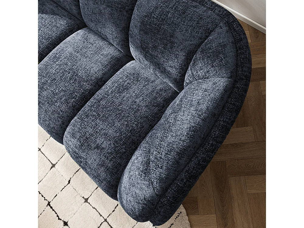 West - Canapé droit 3 places en tissu à forme arrondie - Bleu