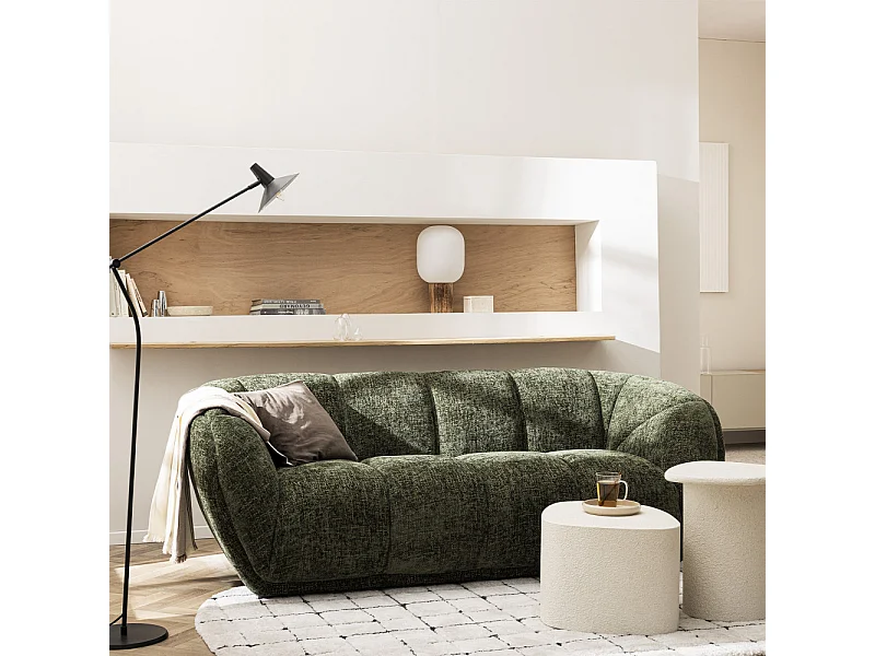 West - Canapé droit 3 places en tissu à forme arrondie - Vert