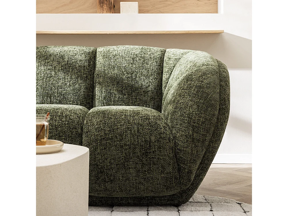 West - Canapé droit 3 places en tissu à forme arrondie - Vert