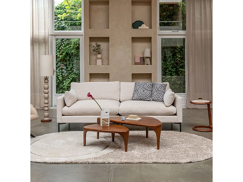 Summer - Canapé droit 3 places en tissu et pieds en métal - Écru