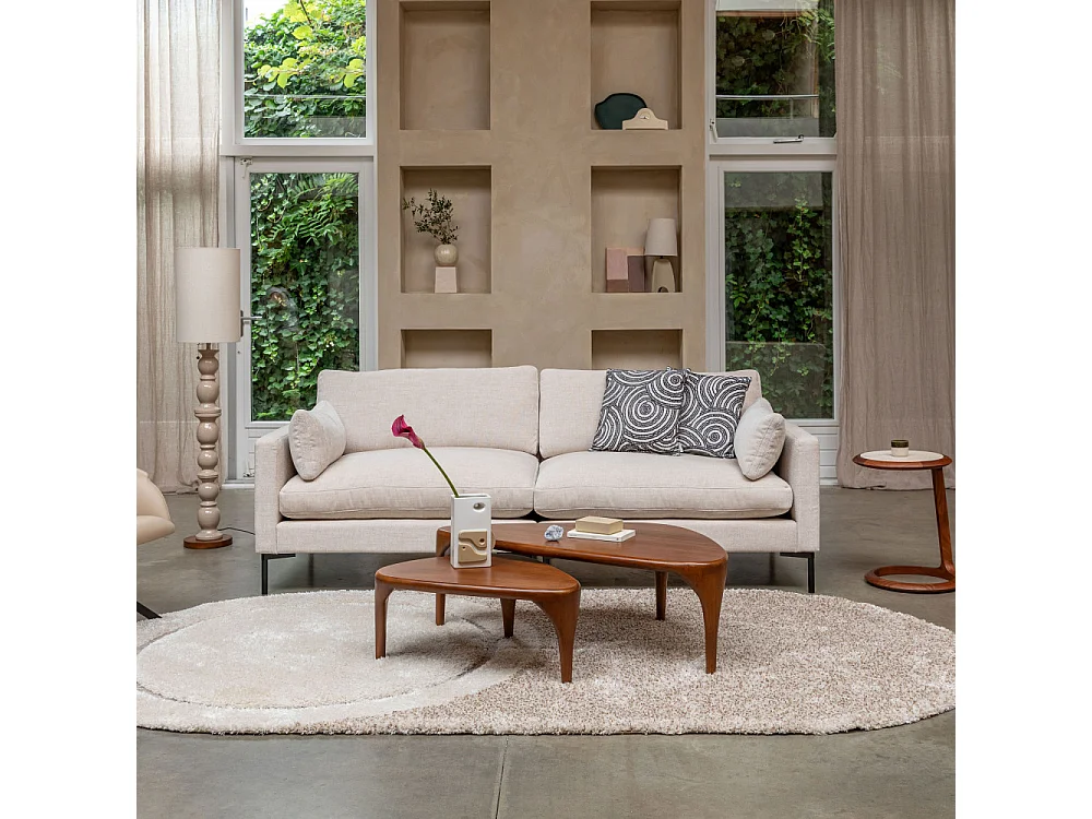 Summer - Canapé droit 3 places en tissu et pieds en métal - Écru