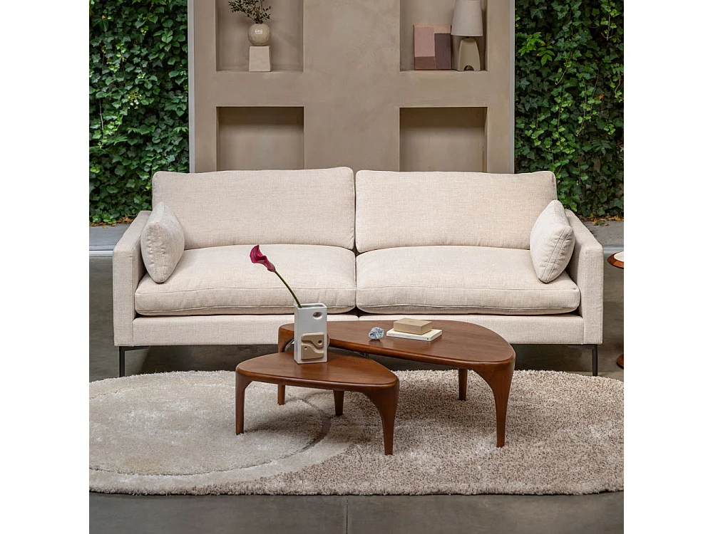 Summer - Canapé droit 3 places en tissu et pieds en métal - Écru