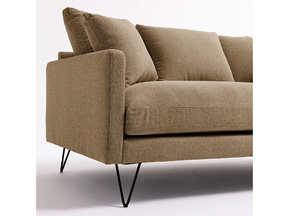 Villabon - Canapé 3 places en tissu pieds épingles noirs - Caramel chiné