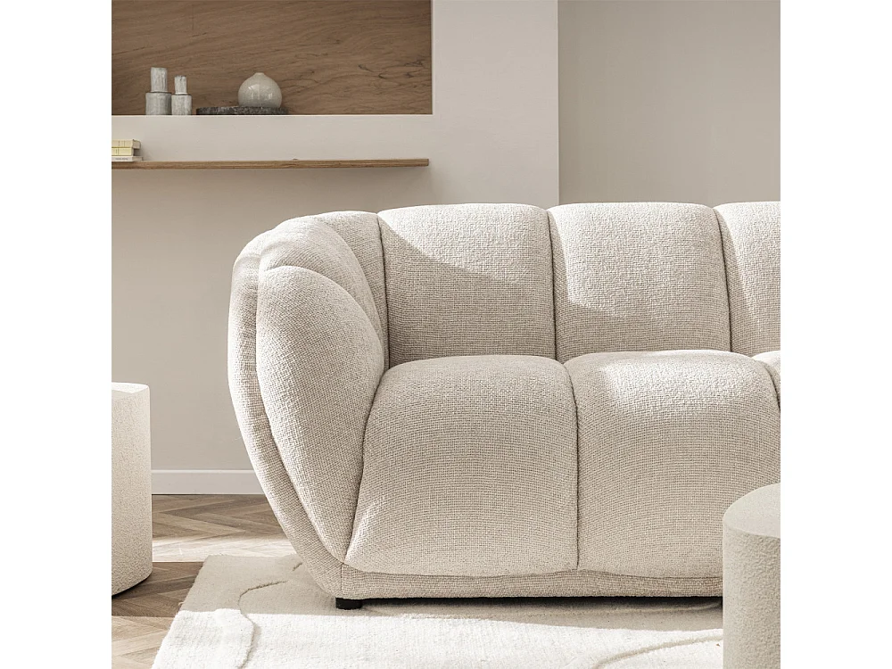 West - Canapé droit 3 places en tissu à forme arrondie - Écru