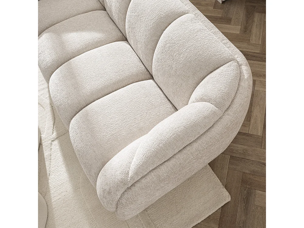 West - Canapé droit 3 places en tissu à forme arrondie - Écru