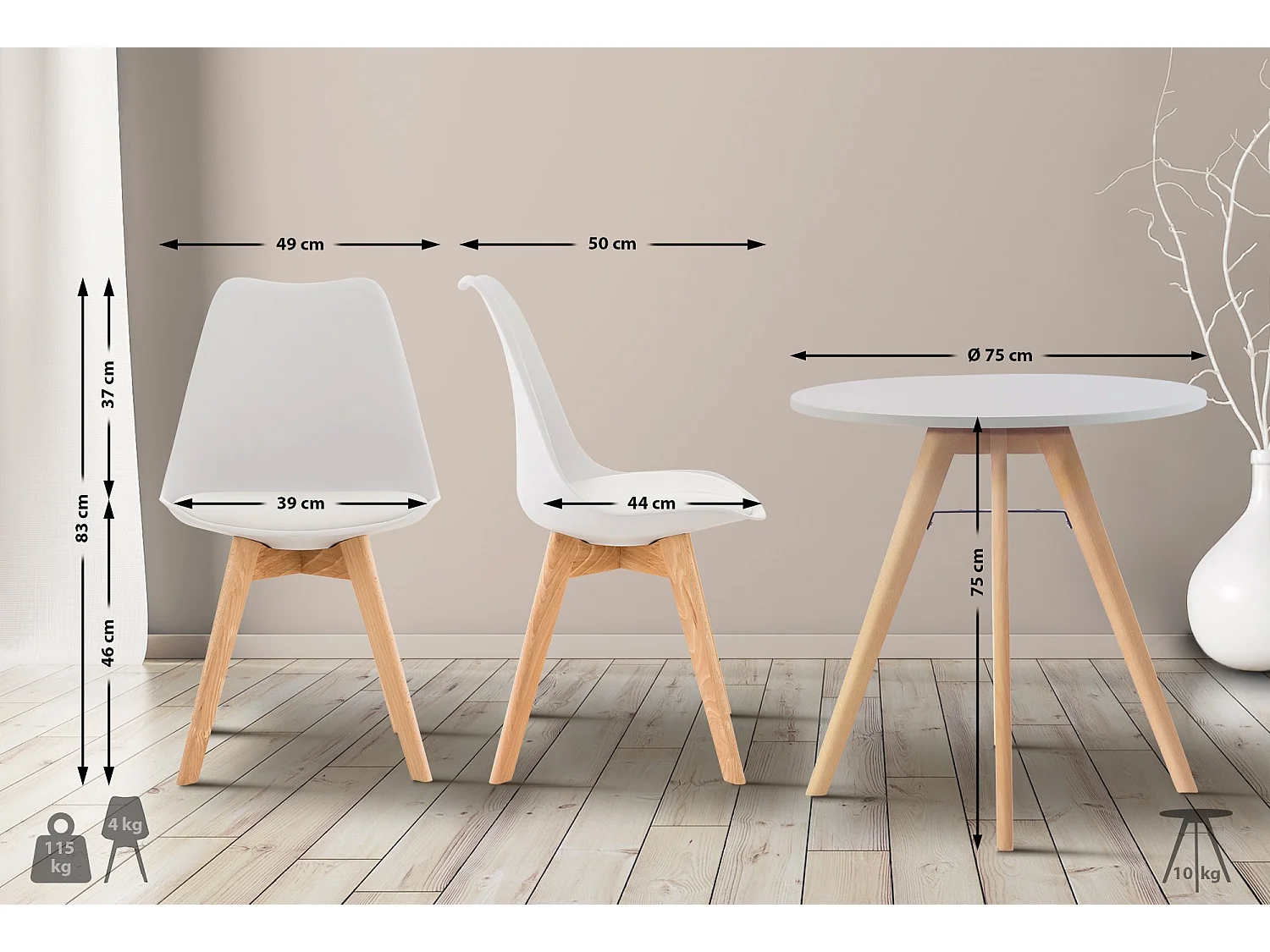 Ensemble de salle à manger - Table + 4 Chaises - Livik