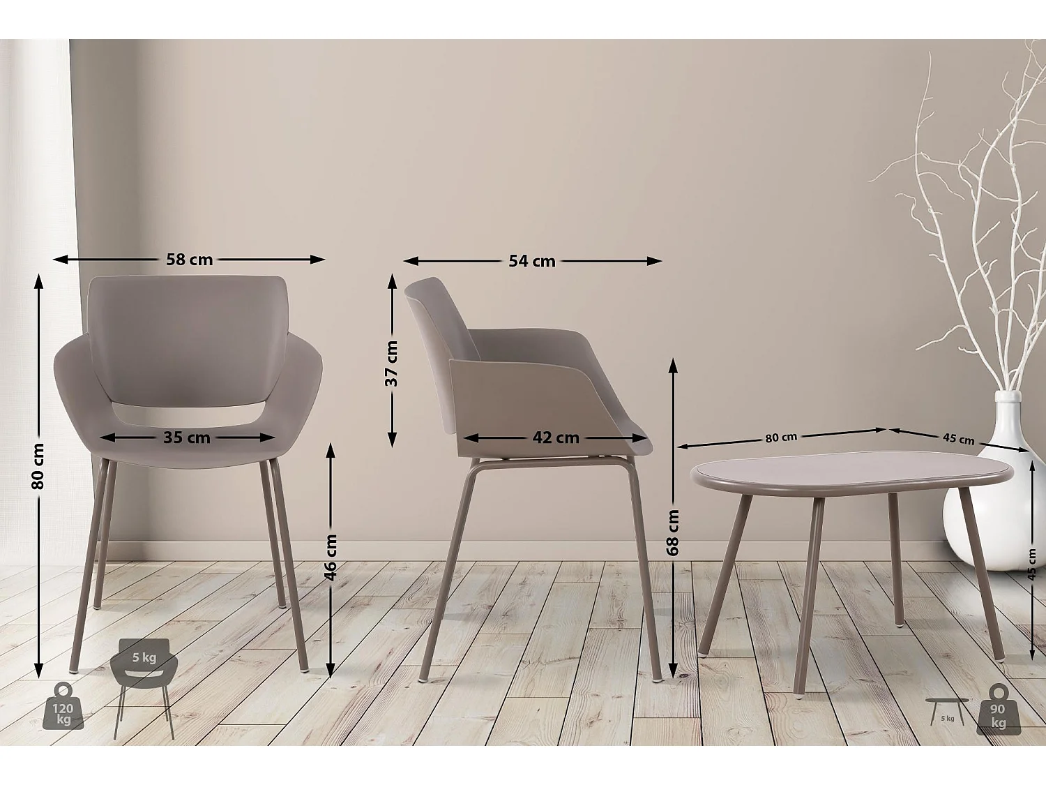 Ensemble de jardin - Table + 4 Chaises - Velvena