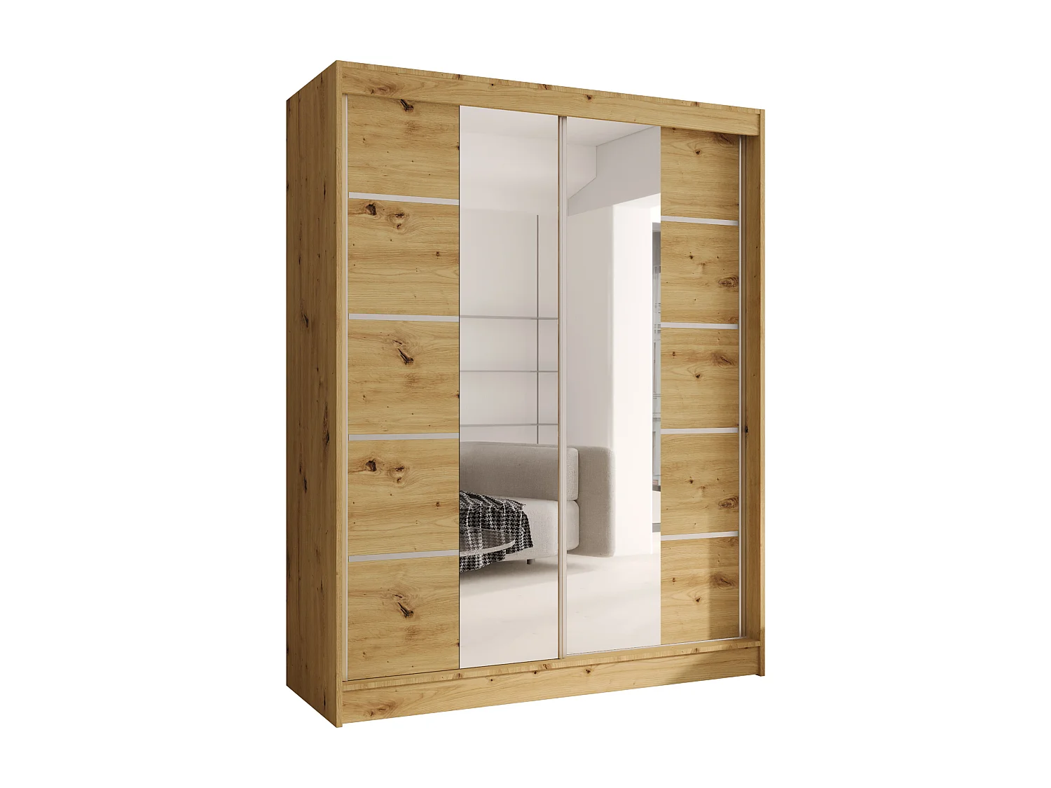 CHARLOTTE C5 Zweitüriger Schiebeschrank mit Spiegel, TOP PRODUKT 150cm Garderobe mit Kleiderstange/Regalböden, Verschieden Farben, Möbel vom Hersteller (Artisan)