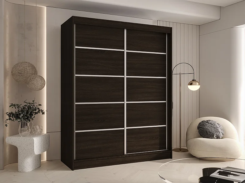 CHARLOTTE C4 Zweitüriger Schiebeschrank TOP PRODUKT 150cm Garderobe mit Kleiderstange/Regalböden, Verschieden Farben, Möbel vom Hersteller (Choco)