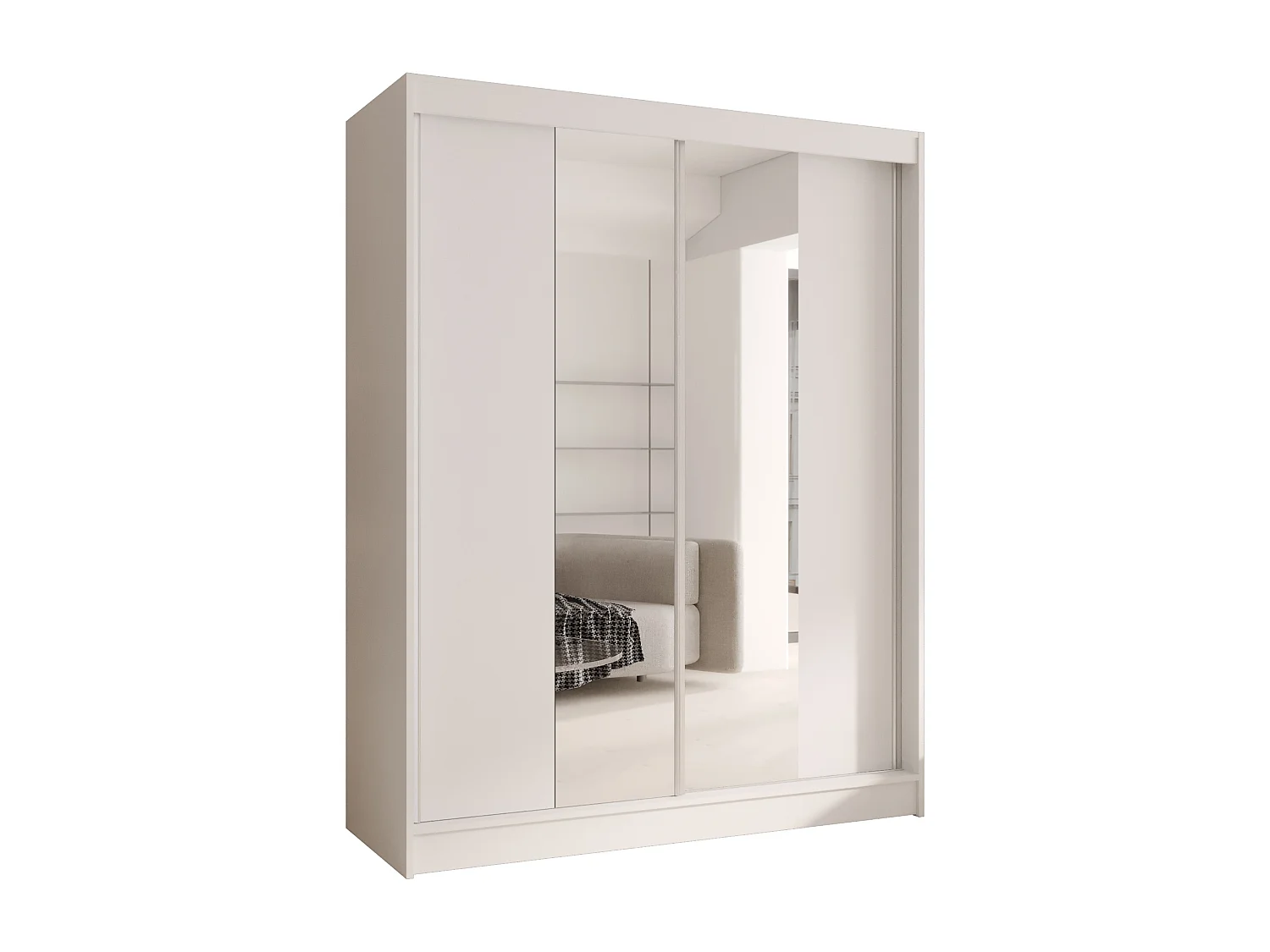 CHARLOTTE C2 Zweitüriger Schiebeschrank mit Spiegel, TOP PRODUKT 150cm Garderobe mit Kleiderstange/Regalböden, Verschieden Farben, Möbel vom Hersteller (Weiß)