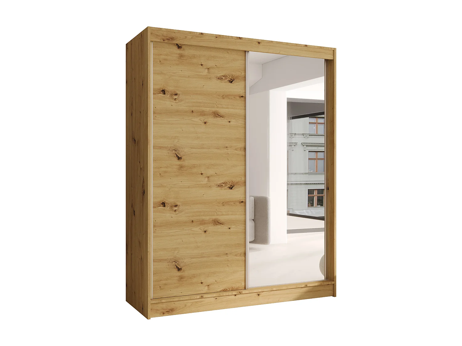 CHARLOTTE C1 Zweitüriger Schiebeschrank mit Spiegel, TOP PRODUKT 150cm Garderobe mit Kleiderstange/Regalböden, Verschieden Farben, Möbel vom Hersteller (Artisan)