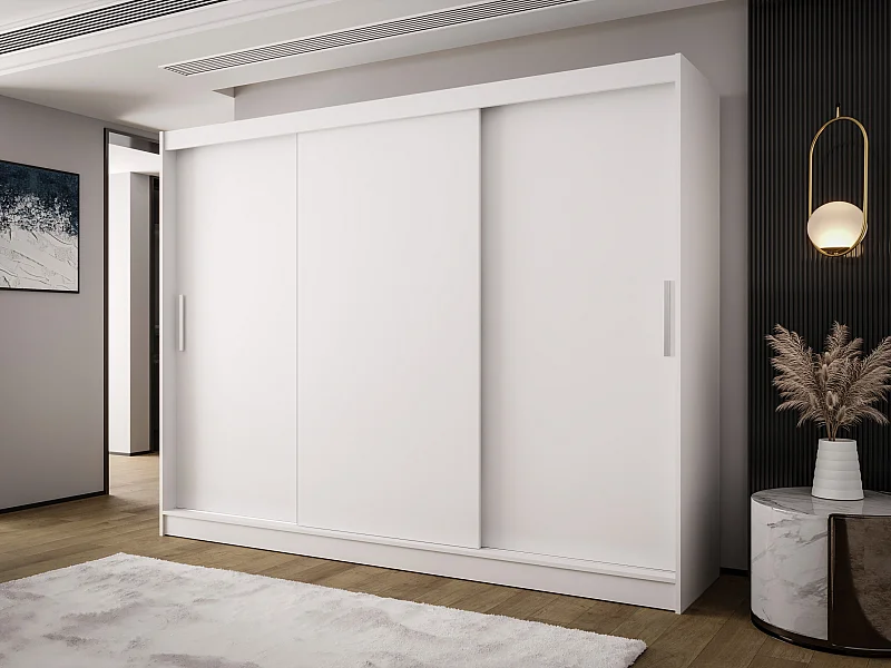 AUSTIN A2 Dreitüriger Schrank mit Schiebetüren, TOP PRODUKT 250cm Garderobe mit Kleiderstange/Regalböden, Verschieden Farben, Möbel vom Hersteller (Weiß)