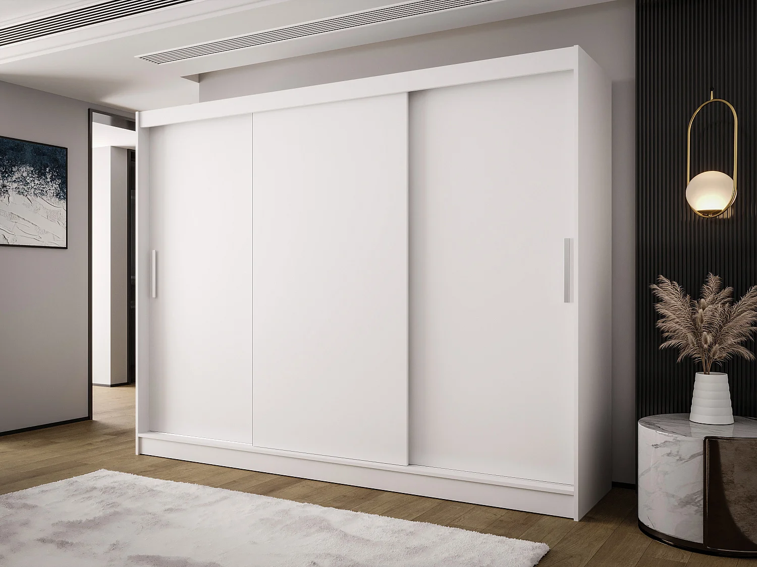 AUSTIN A2 Dreitüriger Schrank mit Schiebetüren, TOP PRODUKT 250cm Garderobe mit Kleiderstange/Regalböden, Verschieden Farben, Möbel vom Hersteller (Weiß)