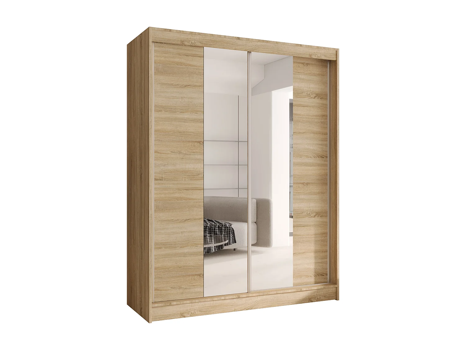 CHARLOTTE C2 Zweitüriger Schiebeschrank mit Spiegel, TOP PRODUKT 150cm Garderobe mit Kleiderstange/Regalböden, Verschieden Farben, Möbel vom Hersteller (Sonoma)