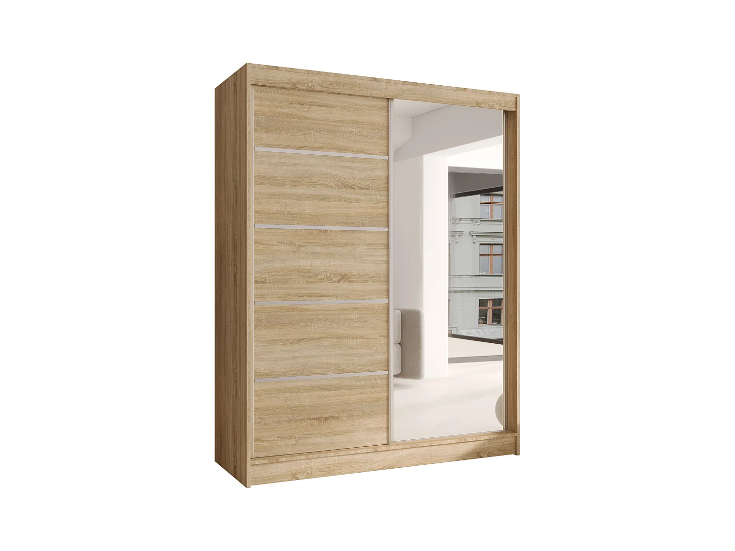 CHARLOTTE C3 Zweitüriger Schiebeschrank mit Spiegel, TOP PRODUKT 150cm Garderobe mit Kleiderstange/Regalböden, Verschieden Farben, Möbel vom Hersteller (Sonoma)