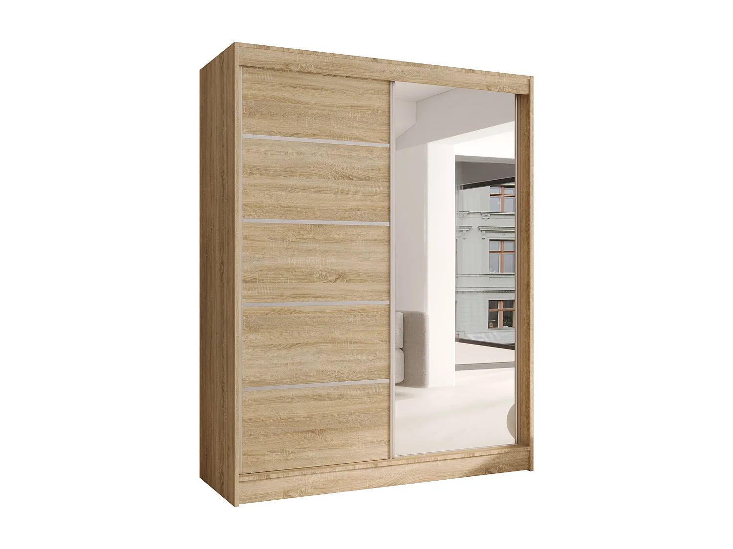 CHARLOTTE C3 Zweitüriger Schiebeschrank mit Spiegel, TOP PRODUKT 150cm Garderobe mit Kleiderstange/Regalböden, Verschieden Farben, Möbel vom Hersteller (Sonoma)