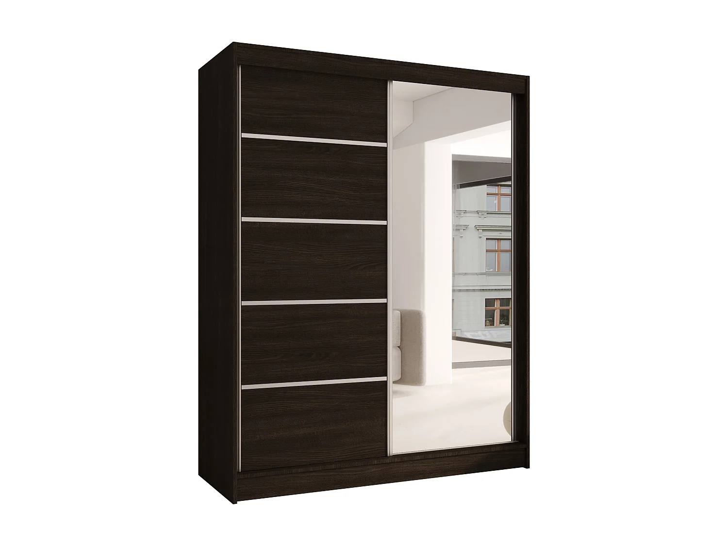 CHARLOTTE C3 Zweitüriger Schiebeschrank mit Spiegel, TOP PRODUKT 150cm Garderobe mit Kleiderstange/Regalböden, Verschieden Farben, Möbel vom Hersteller (Choco)
