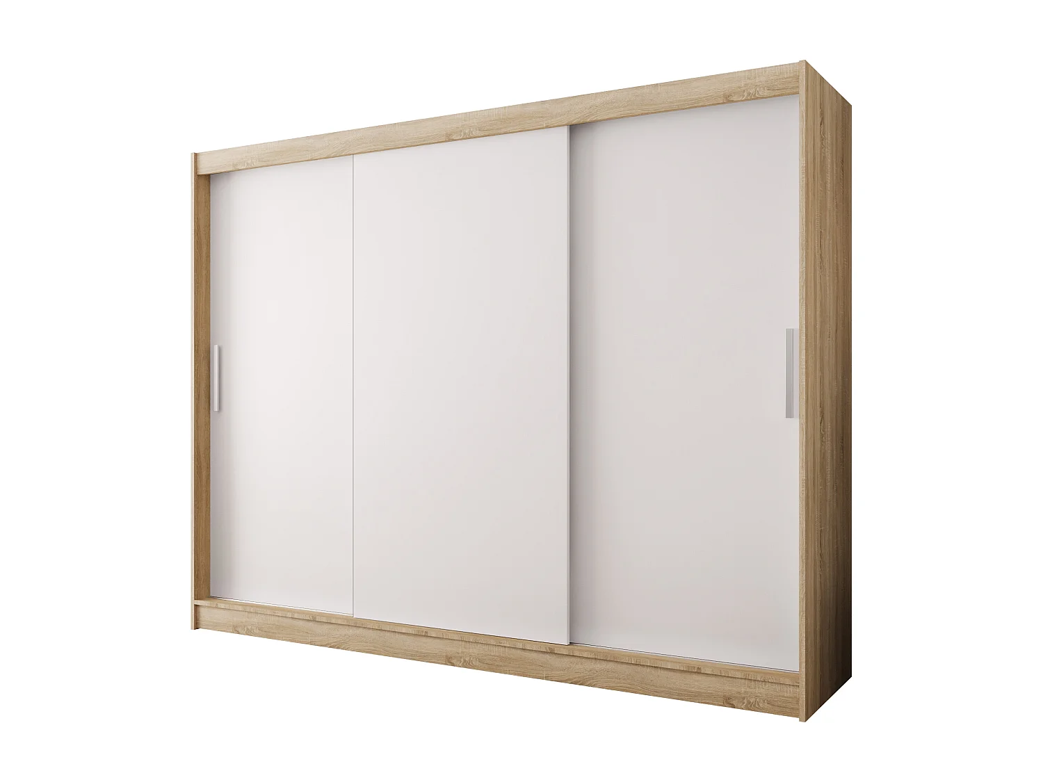 AUSTIN A2 Dreitüriger Schrank mit Schiebetüren, TOP PRODUKT 250cm Garderobe mit Kleiderstange/Regalböden, Verschieden Farben, Möbel vom Hersteller (Sonoma/Biały)