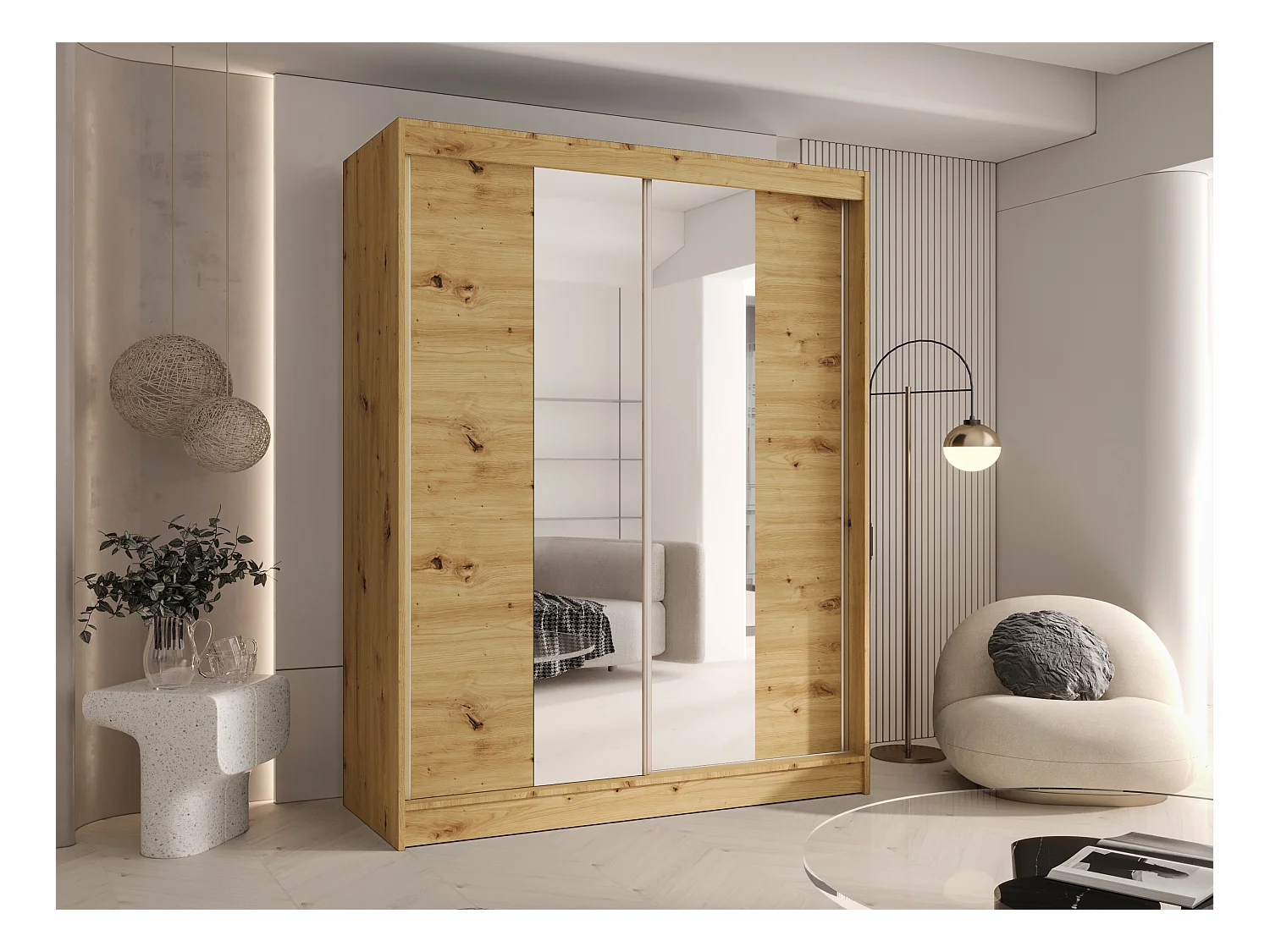 CHARLOTTE C2 Zweitüriger Schiebeschrank mit Spiegel, TOP PRODUKT 150cm Garderobe mit Kleiderstange/Regalböden, Verschieden Farben, Möbel vom Hersteller (Artisan)