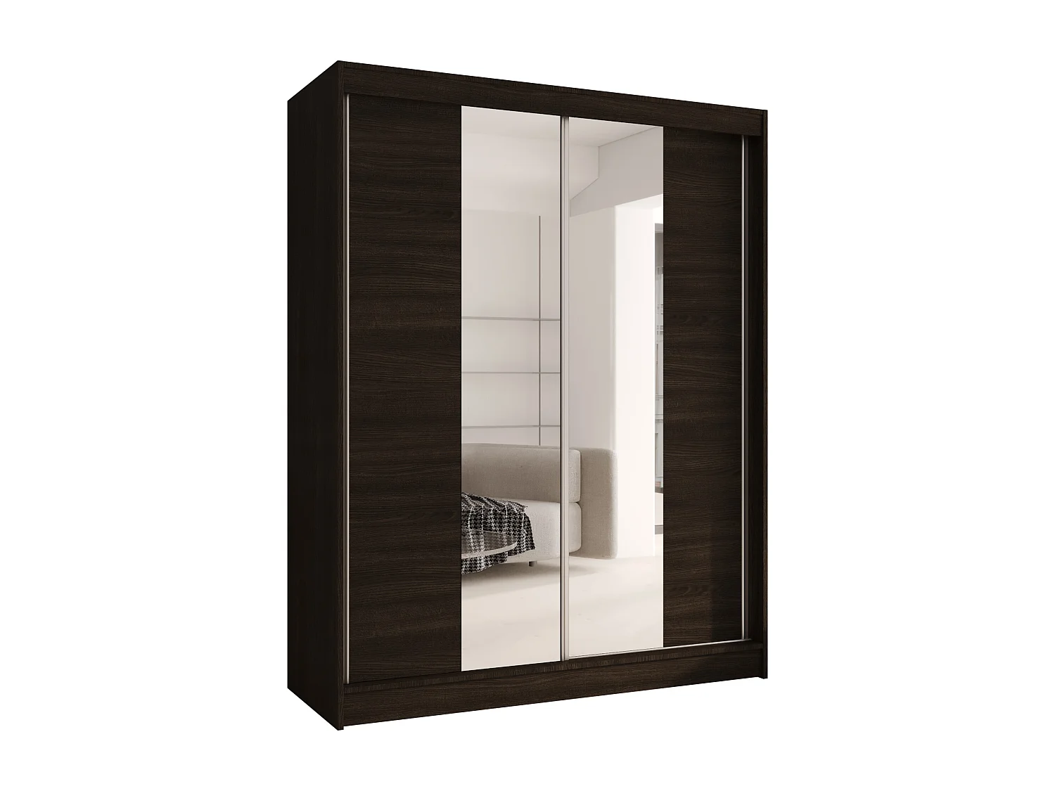 CHARLOTTE C2 Zweitüriger Schiebeschrank mit Spiegel, TOP PRODUKT 150cm Garderobe mit Kleiderstange/Regalböden, Verschieden Farben, Möbel vom Hersteller (Choco)