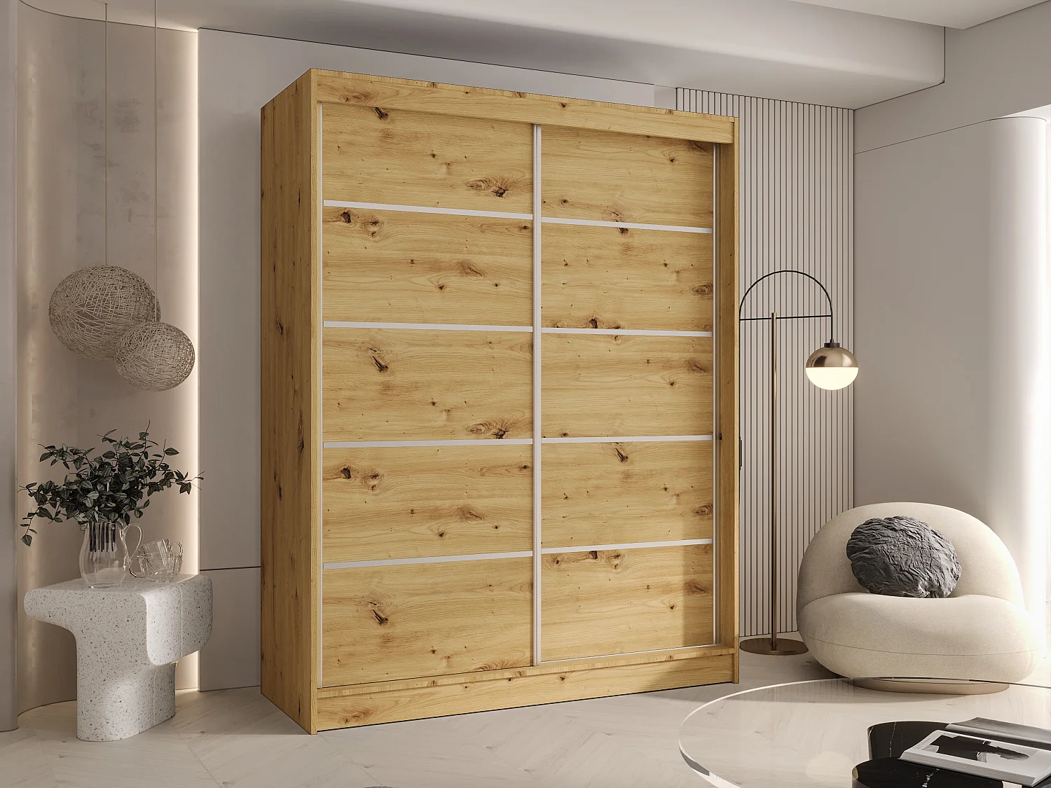 CHARLOTTE C4 Zweitüriger Schiebeschrank TOP PRODUKT 150cm Garderobe mit Kleiderstange/Regalböden, Verschieden Farben, Möbel vom Hersteller (Artisan)