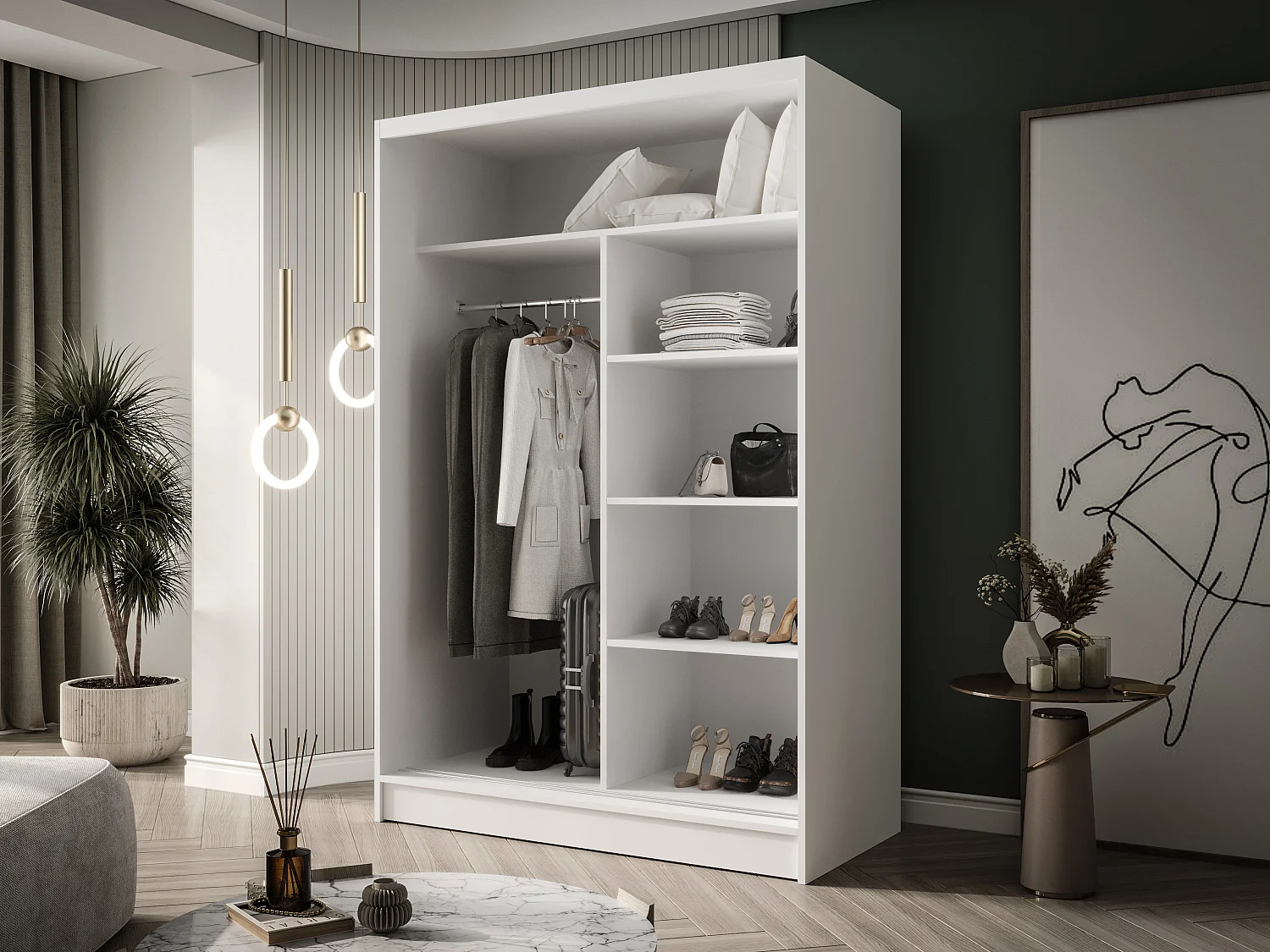 CHARLOTTE C4 Zweitüriger Schiebeschrank TOP PRODUKT 150cm Garderobe mit Kleiderstange/Regalböden, Verschieden Farben, Möbel vom Hersteller (Artisan)