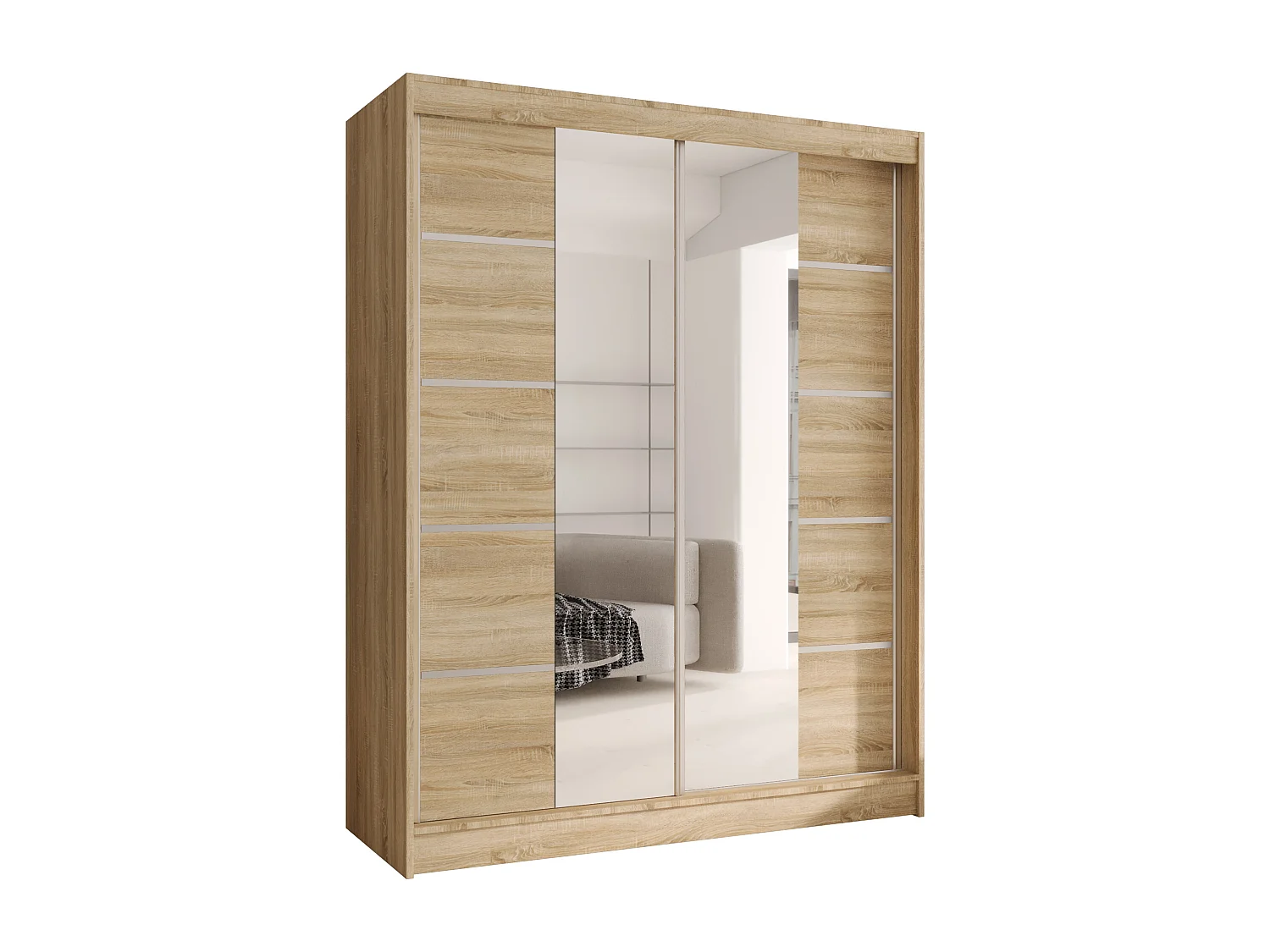 CHARLOTTE C5 Zweitüriger Schiebeschrank mit Spiegel, TOP PRODUKT 150cm Garderobe mit Kleiderstange/Regalböden, Verschieden Farben, Möbel vom Hersteller (Sonoma)