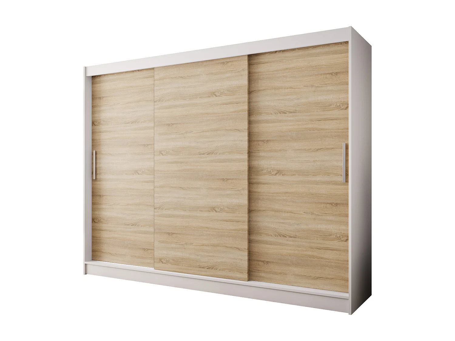 AUSTIN A2 Dreitüriger Schrank mit Schiebetüren, TOP PRODUKT 250cm Garderobe mit Kleiderstange/Regalböden, Verschieden Farben, Möbel vom Hersteller (Weiß/Sonoma)