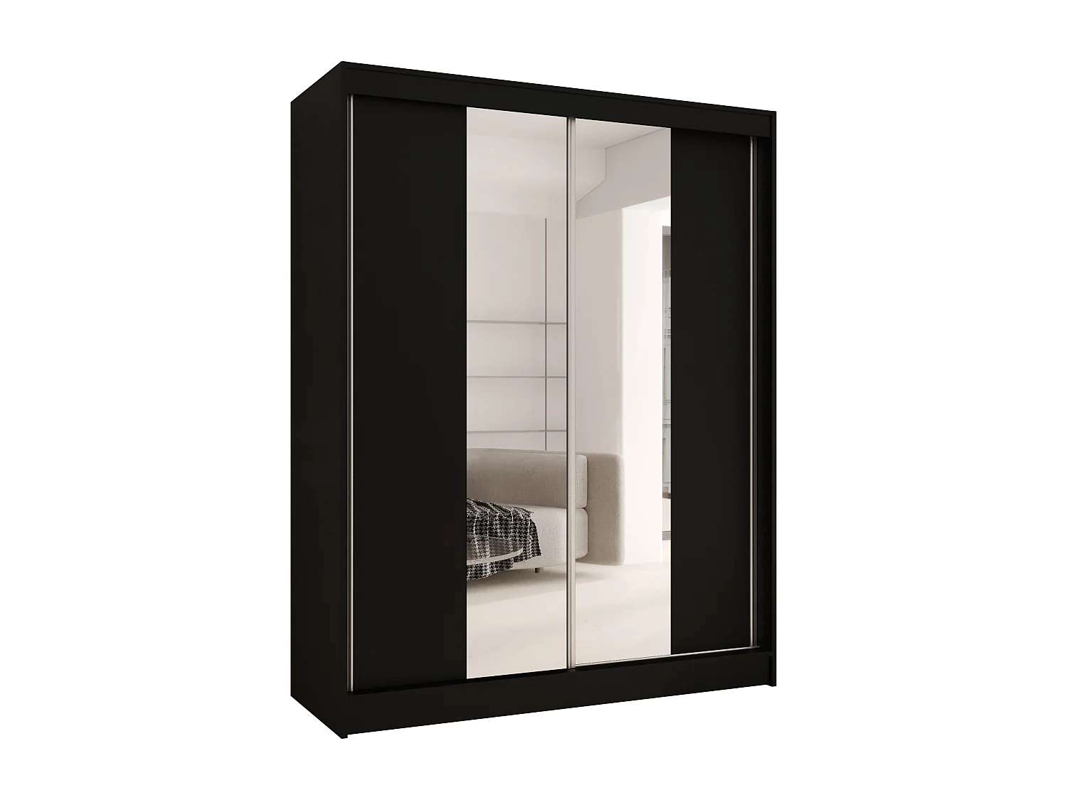CHARLOTTE C2 Zweitüriger Schiebeschrank mit Spiegel, TOP PRODUKT 150cm Garderobe mit Kleiderstange/Regalböden, Verschieden Farben, Möbel vom Hersteller (Schwarz)