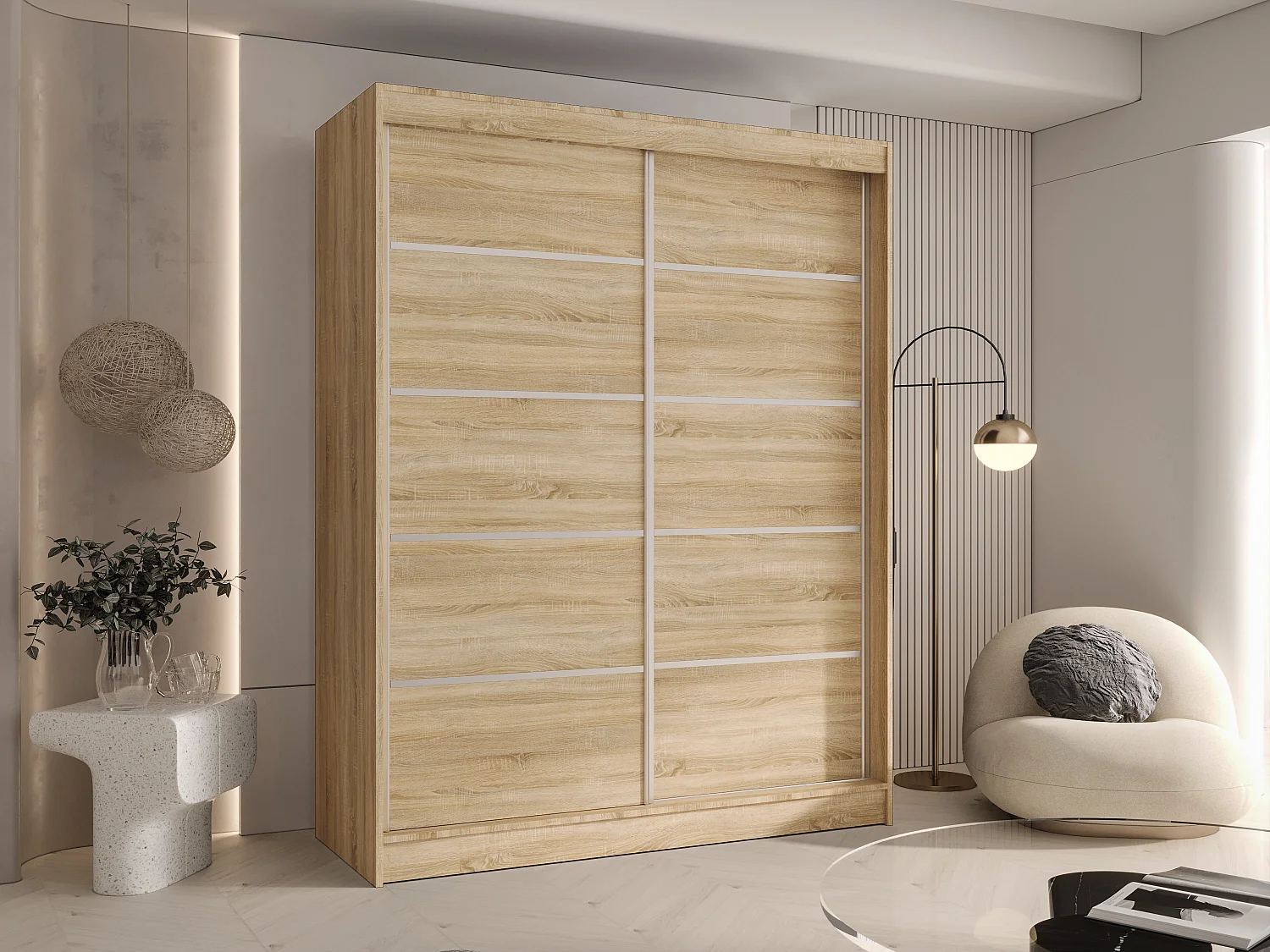 CHARLOTTE C4 Zweitüriger Schiebeschrank TOP PRODUKT 150cm Garderobe mit Kleiderstange/Regalböden, Verschieden Farben, Möbel vom Hersteller (Sonoma)
