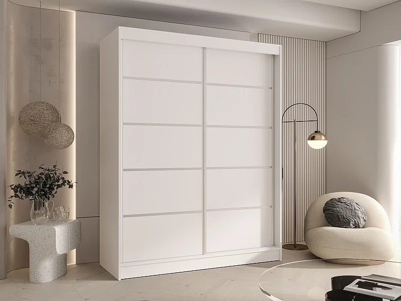 CHARLOTTE C4 Zweitüriger Schiebeschrank TOP PRODUKT 150cm Garderobe mit Kleiderstange/Regalböden, Verschieden Farben, Möbel vom Hersteller (Weiß)