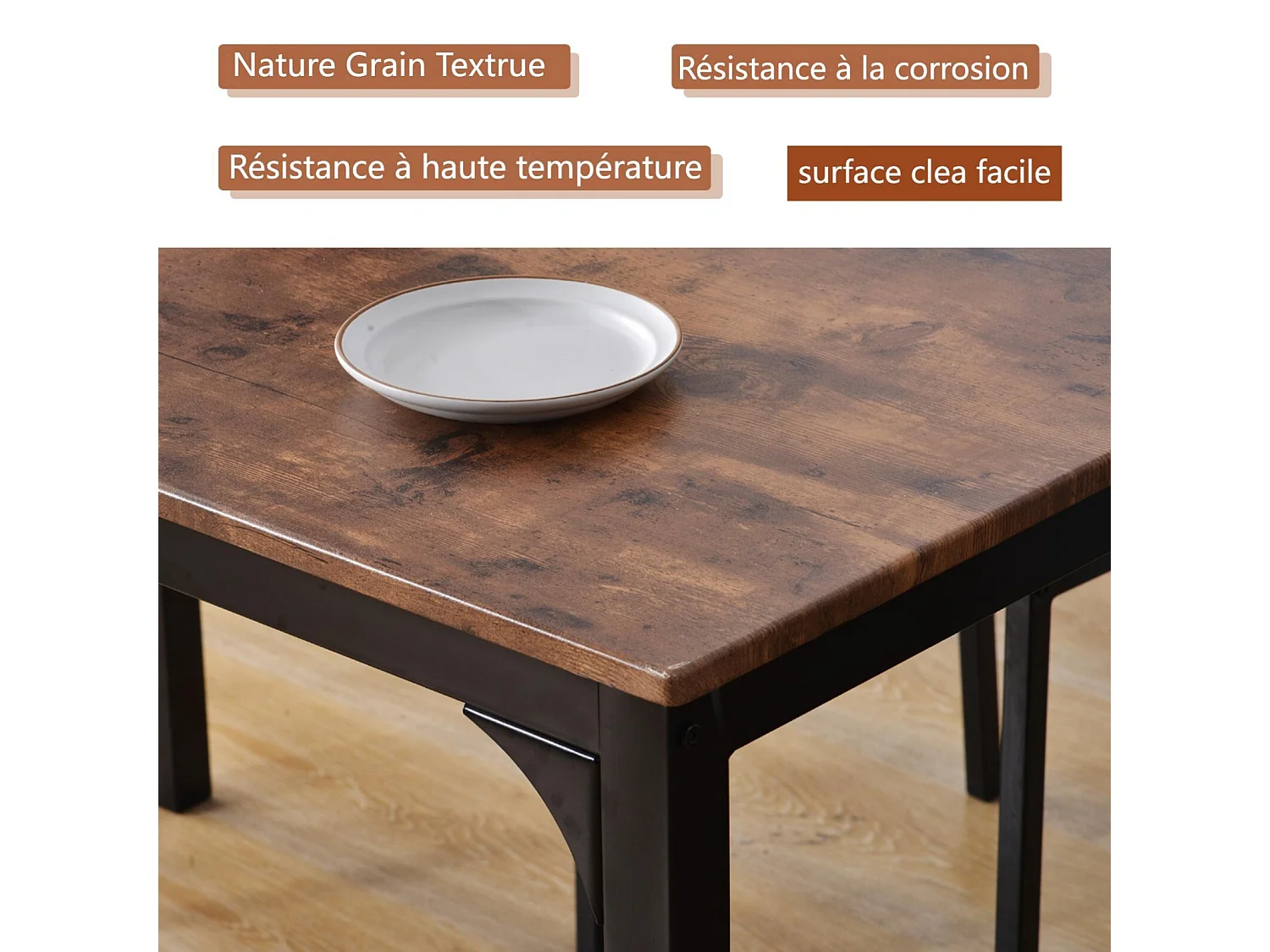 Ensemble table + 2 chaises, en MDF+PVC+métal, charge max 150 kg, pour balcon et salle à manger et salon