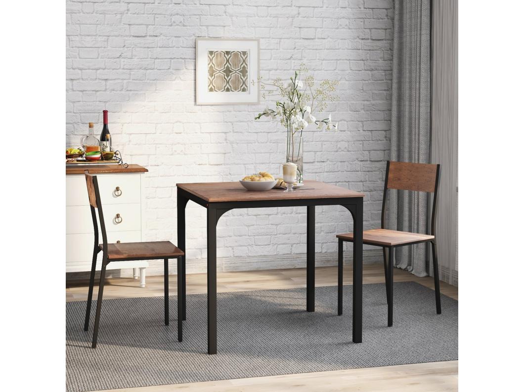 Ensemble table + 2 chaises, en MDF+PVC+métal, charge max 150 kg, pour balcon et salle à manger et salon