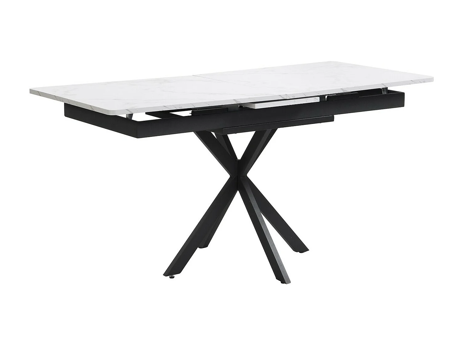 Tavolo da pranzo estendibile 150/180 cm - 4-8 persone - Effetto in marmo bianco in MDF e piedi in metallo nero