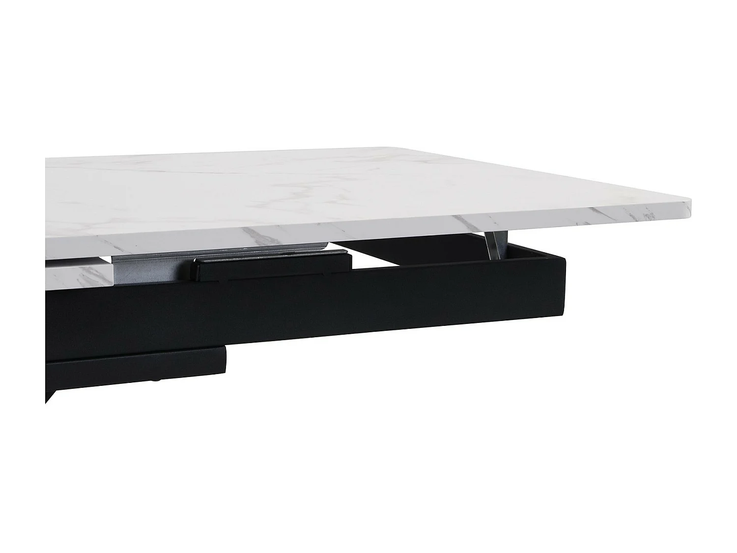 Tavolo da pranzo estendibile 150/180 cm - 4-8 persone - Effetto in marmo bianco in MDF e piedi in metallo nero