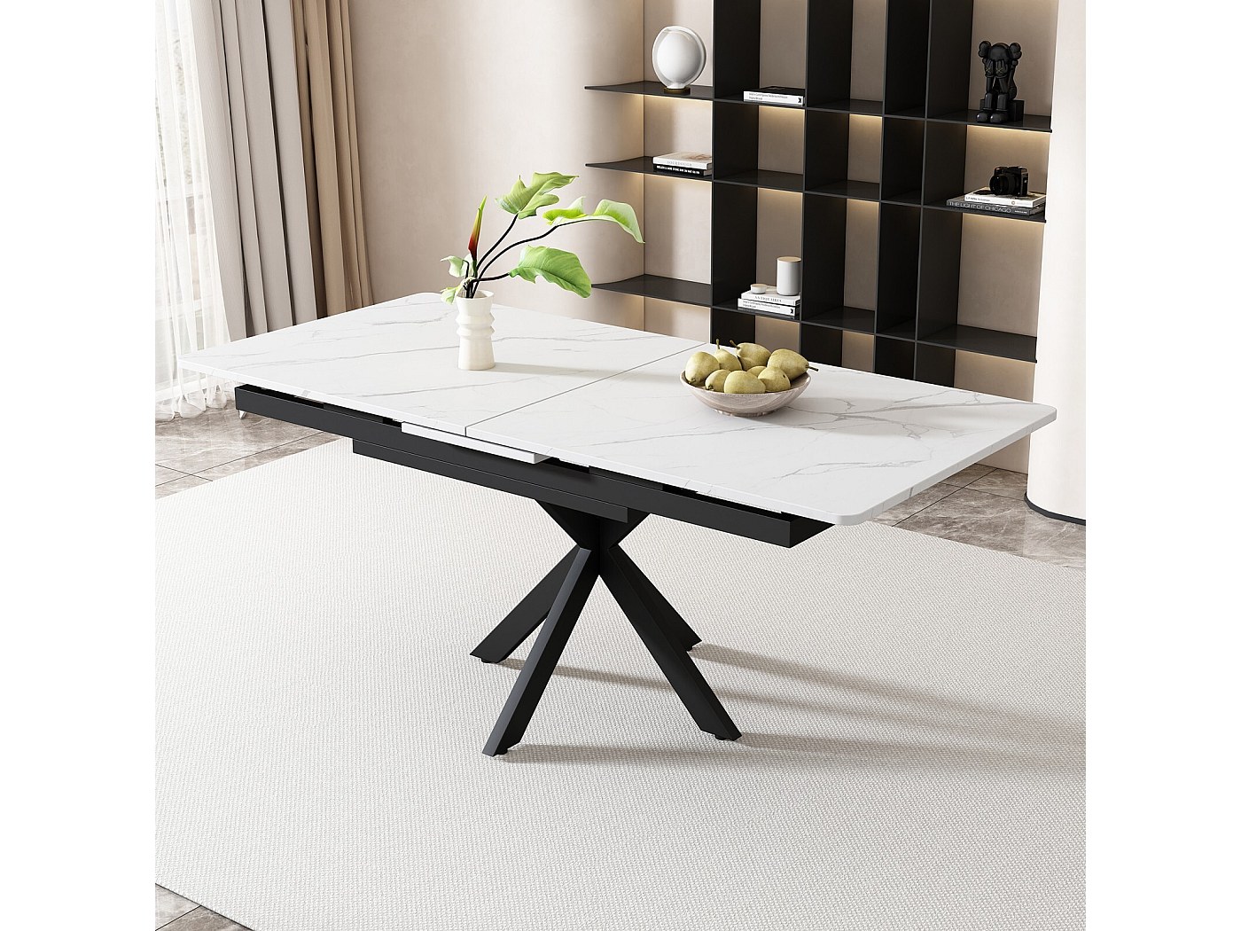 Tavolo Da Pranzo Espandibile Automaticamente 150/180x70 Cm - Rettangolare In MDF Effetto Marmo Bianco - Gambe A Sfera - 36,9 Kg - 6