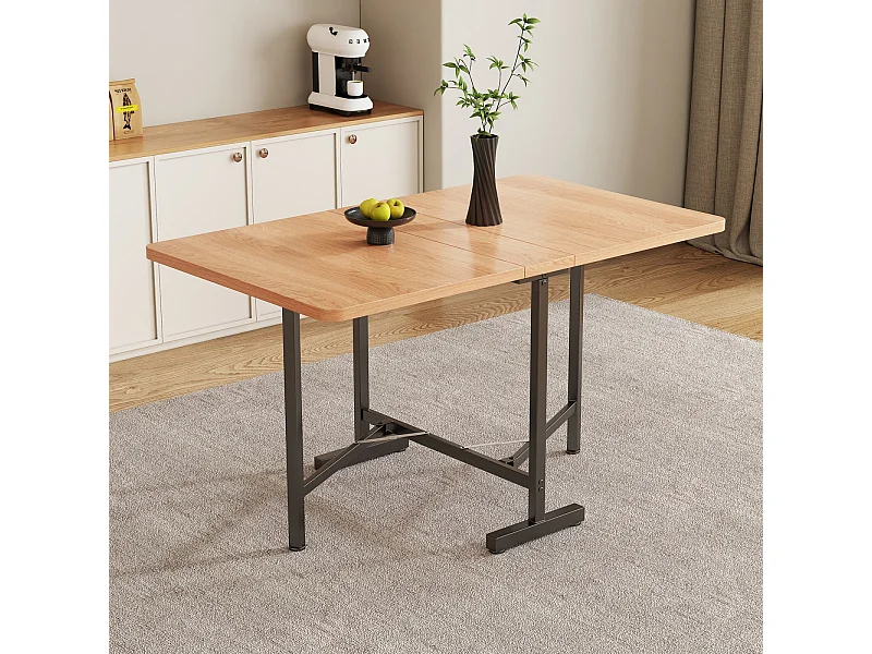 Table à manger 4 à 6 personnes - MDF et métal - Naturel et noir - extensible et pliable - 21/120x80x75cm