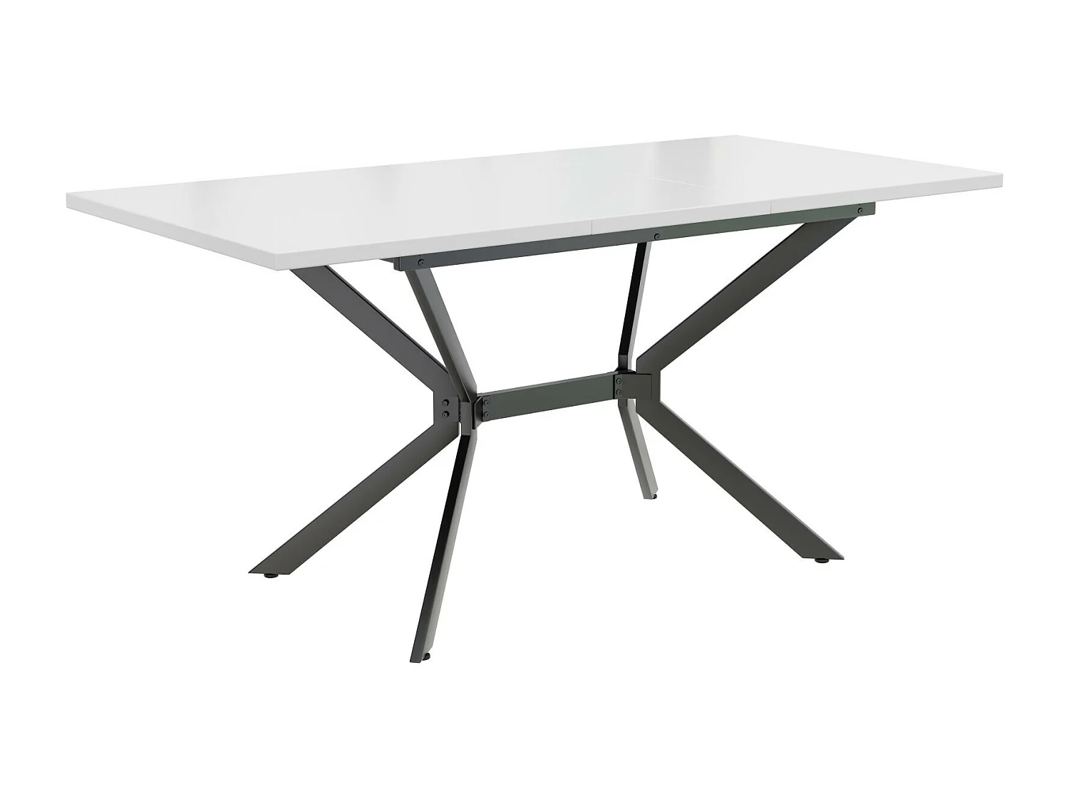 Tableau à manger extensible blanc 120/160cm, 4 à 6 personnes, en MDF et Métal, table rectangulaire