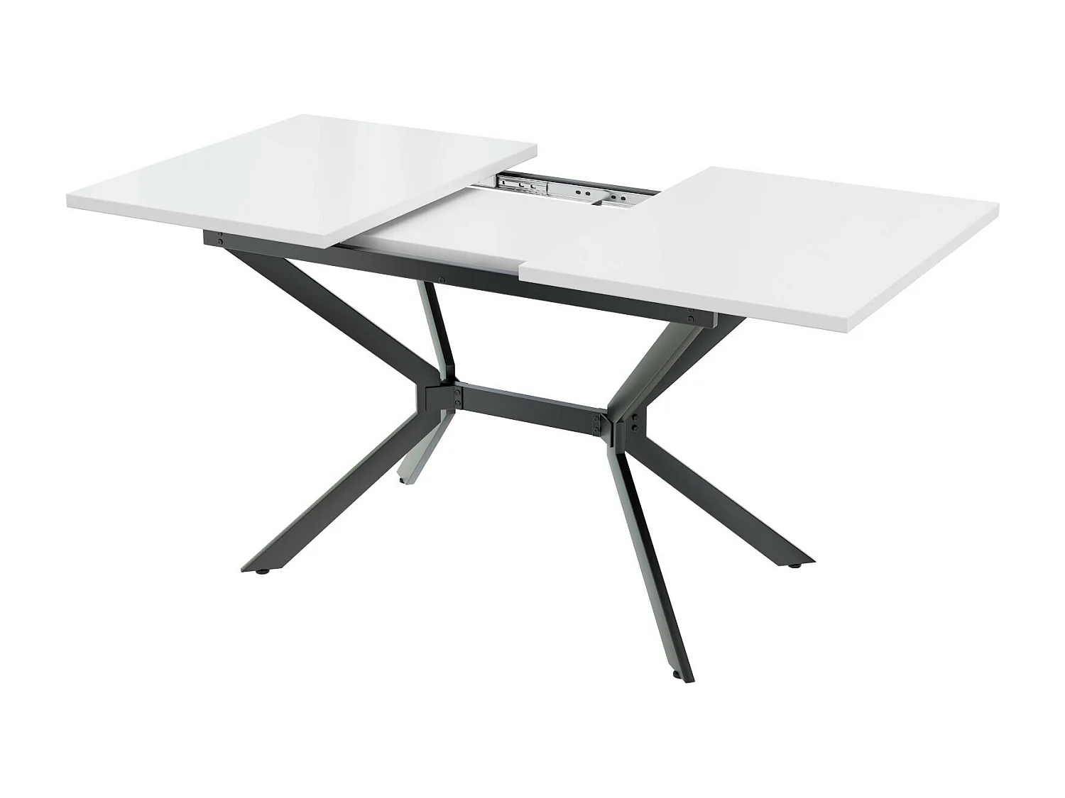 Tableau à manger extensible blanc 120/160cm, 4 à 6 personnes, en MDF et Métal, table rectangulaire