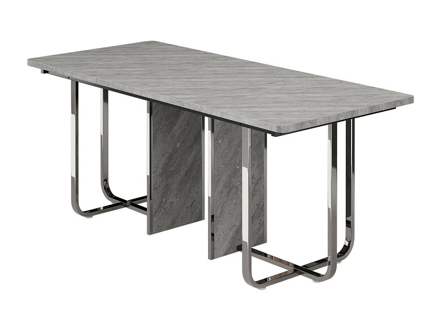 Eettentabel 6 tot 8 personen in MDF en metaal - grijs en zilver - rechthoekige eettafel - 180x80x75cm