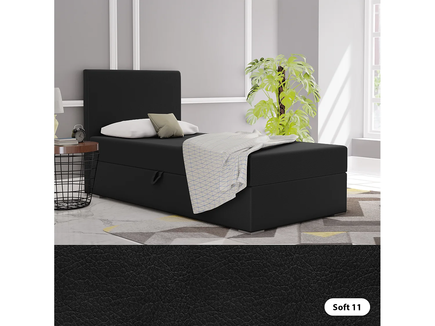 BOXBETT mit Bettkasten Kiberg Mini Basic 90x200 cm, Black